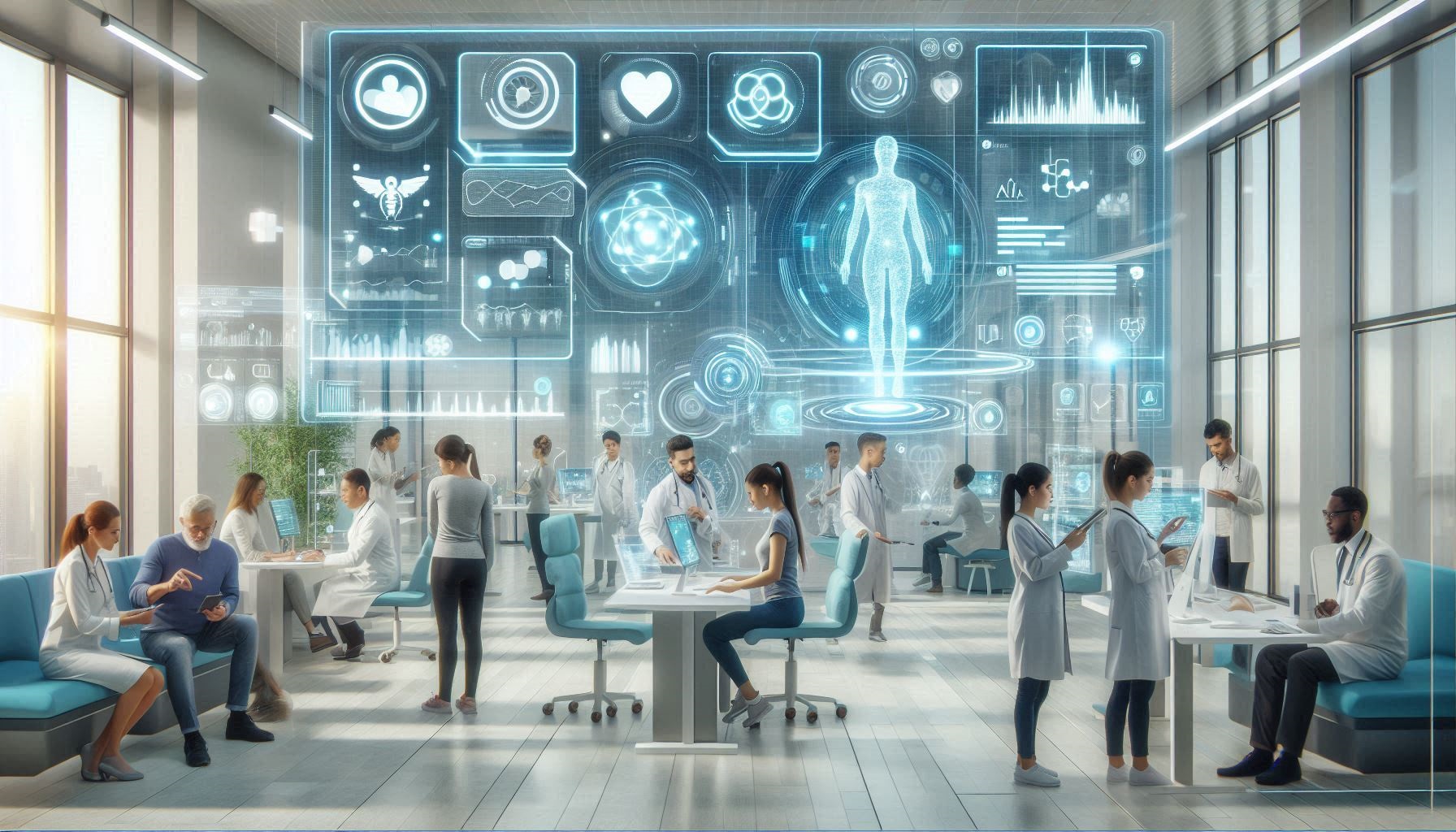Healthcare professionals with AI interface